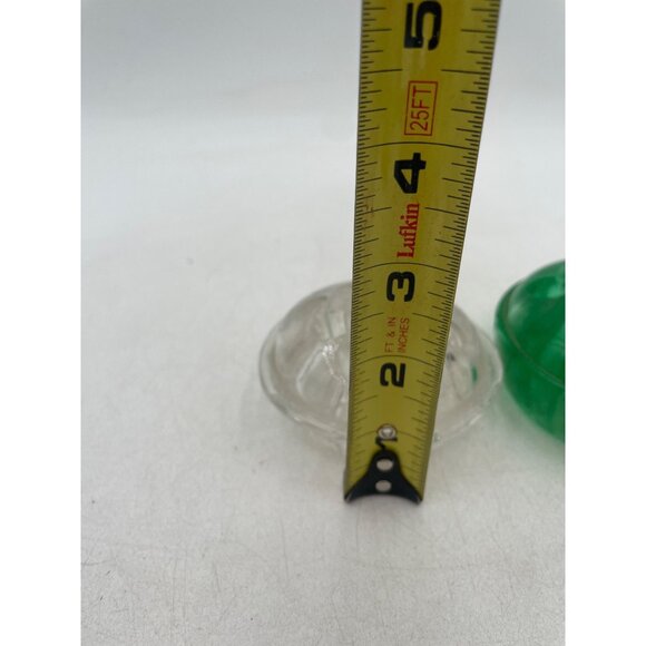 Green Vaseline Uranium & Clear Vintage Glass Flower Frog Set - Picture 6 of 7